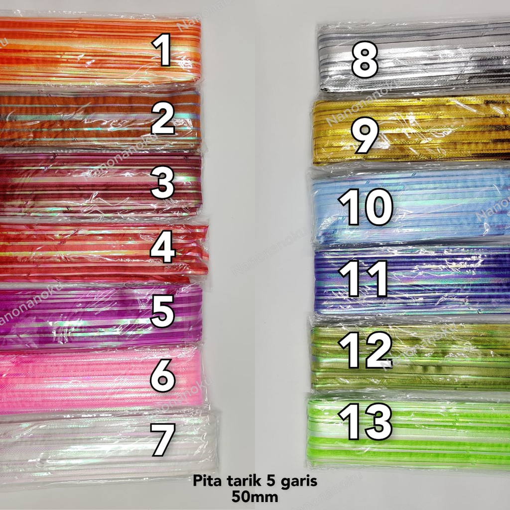 [10 pcs/warna] Pita Tarik 50 mm 5 Garis Pita Serut Bentuk PITA