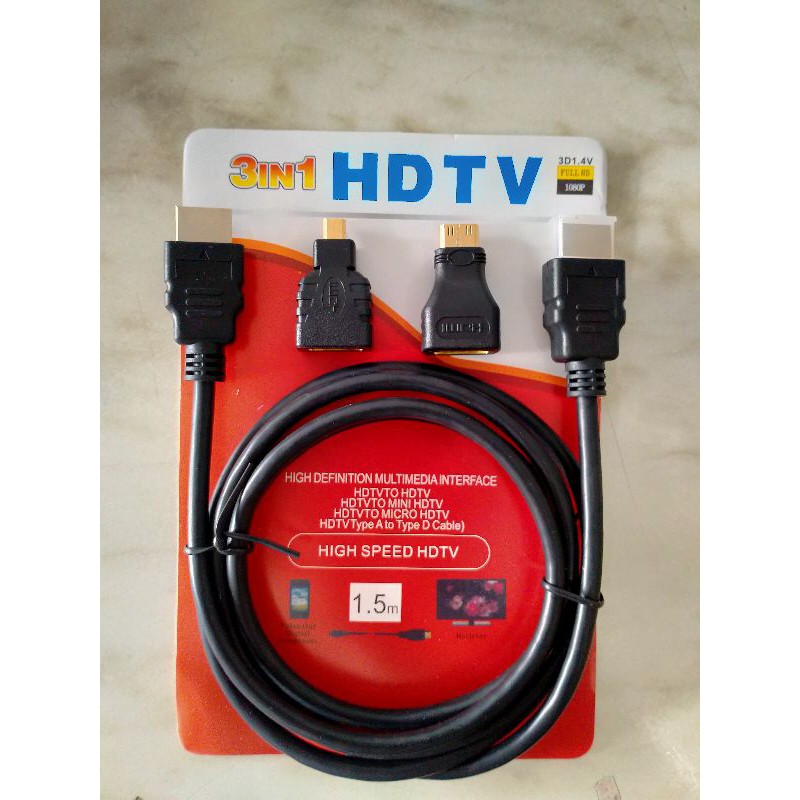 Kabel HDMI male to male 3 in 1 HD TV, Mini, Micro 1.5 M Mejec Cable High Speed Quality Full HD 1080