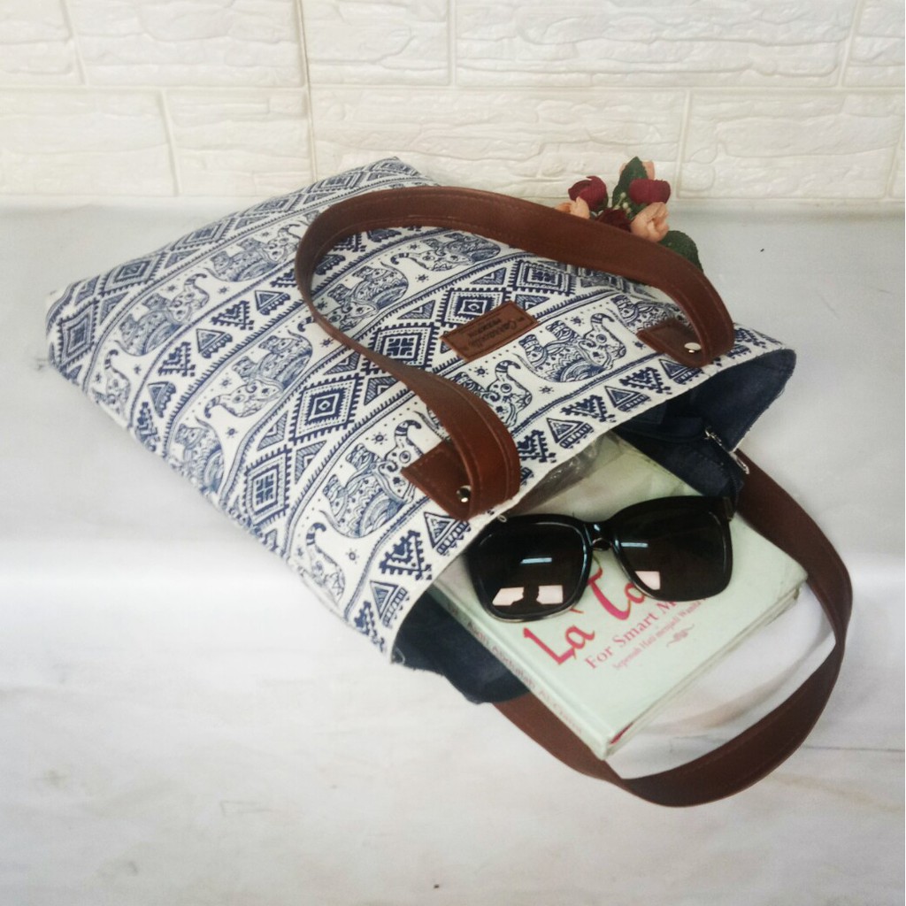 TOTTE BAG  RESLETING WANITA TOTEBAG CANVAS JEANS bisa POLOS DAN CUSTOM SABLON TB 015