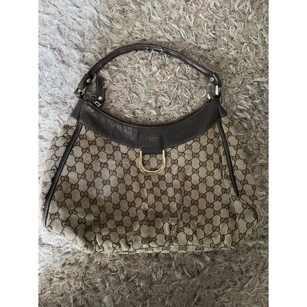 gucci hobo D ring shoulder bag canvas mix