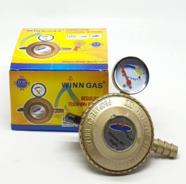 KOMPLIT Winn Gas W-199M METER + Selang Orange 2M + 2 Klem Kuping / Regulator Gas + Selang Gas