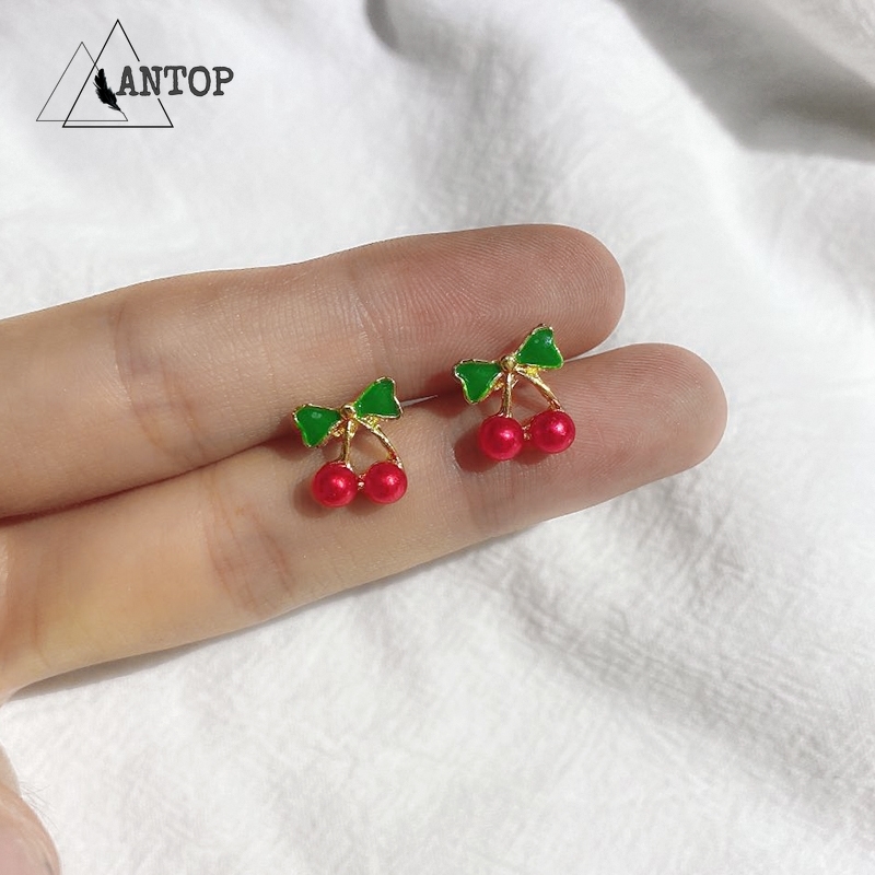 Anting Drop Oil Bentuk Cherry Warna Merah Gaya Korea Untuk Wanita