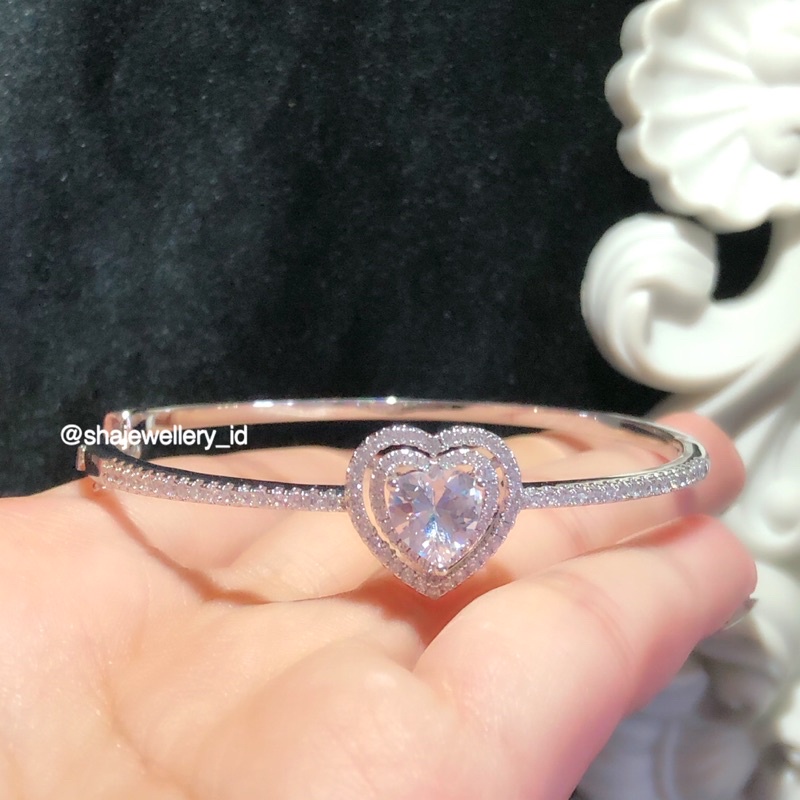 Gelang Titanium Wanita Anti Karat Lapis Emas Putih Diamond Swarovski