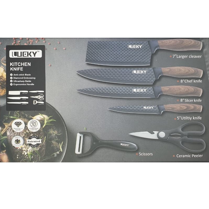 Kitchen Knife Antibacterial Coating / Pisau Dapur Set / Diamond Cut Blade