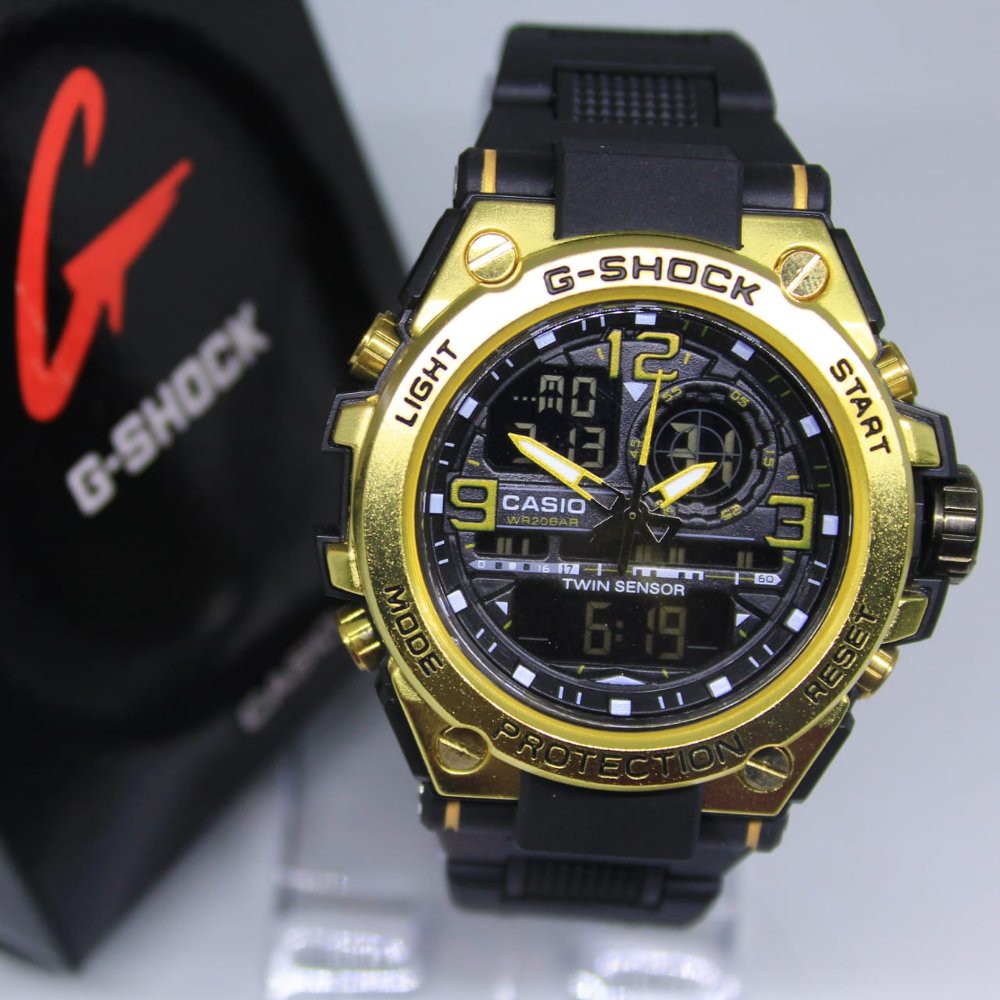 JAM TANGAN PRIA G SHOCK GST 100 RANTAI MIKA BLACK GOLD
