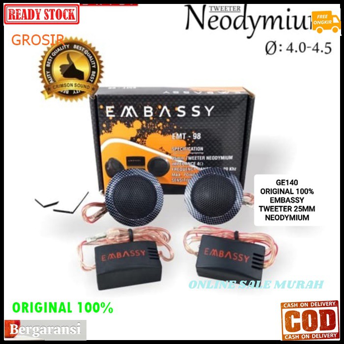 G140 Mbassy original 100% tweeter super DOME twiter speaker spk mini mobil car NEODYMIUM audio sound system musik suround bahan besi magnet CROSSOVER music suara best G140  Harga adalah sepasang atau 2pcs speaker  Bisa buat speaker aktip ataupun pasif spe