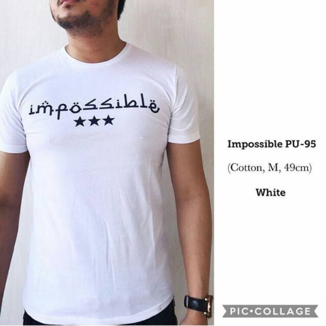 Kaos Pria Kaos Cowok Kaos Wanita Impossible Size M Cotton Unisex Couple Pakaian Atasan Distro Pria T