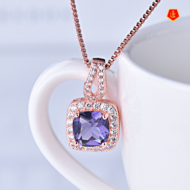 [Ready Stock]European and American Women's Shiny Zircon Square Diamond Pendant Noble Temperament