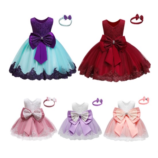 DRESS PESTA ANAK PEREMPUAN IMPORT / BAJU PESTA ANAK TUTU SATIN IMPORT + BANDO
