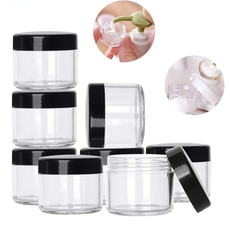 [Harga Grosir]Botol Jar Kosong Isi Ulang Krim Kosmetik Bentuk Bulat Bahan Plastik PP Transparan Hitam Putih Untuk Travel/Hot Sale