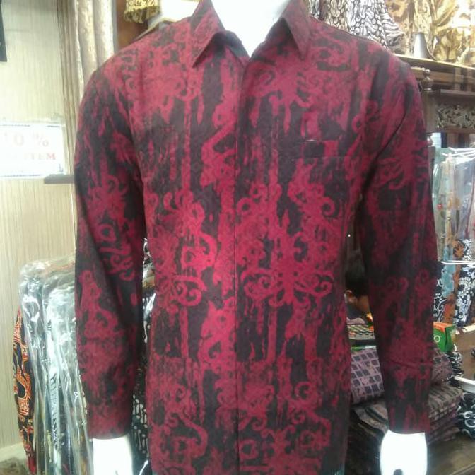 PRODUK READY... KEMEJA BATIK PRIA LENGAN PANJANG BATIK TULIS LASEMAN MAROON G01 - SESUAI GAMBAR,