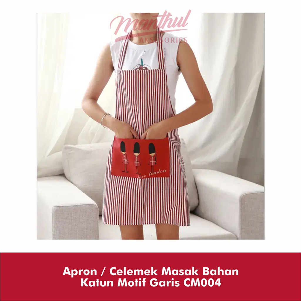 Apron / Celemek Masak Bahan Katun Motif Garis CM004