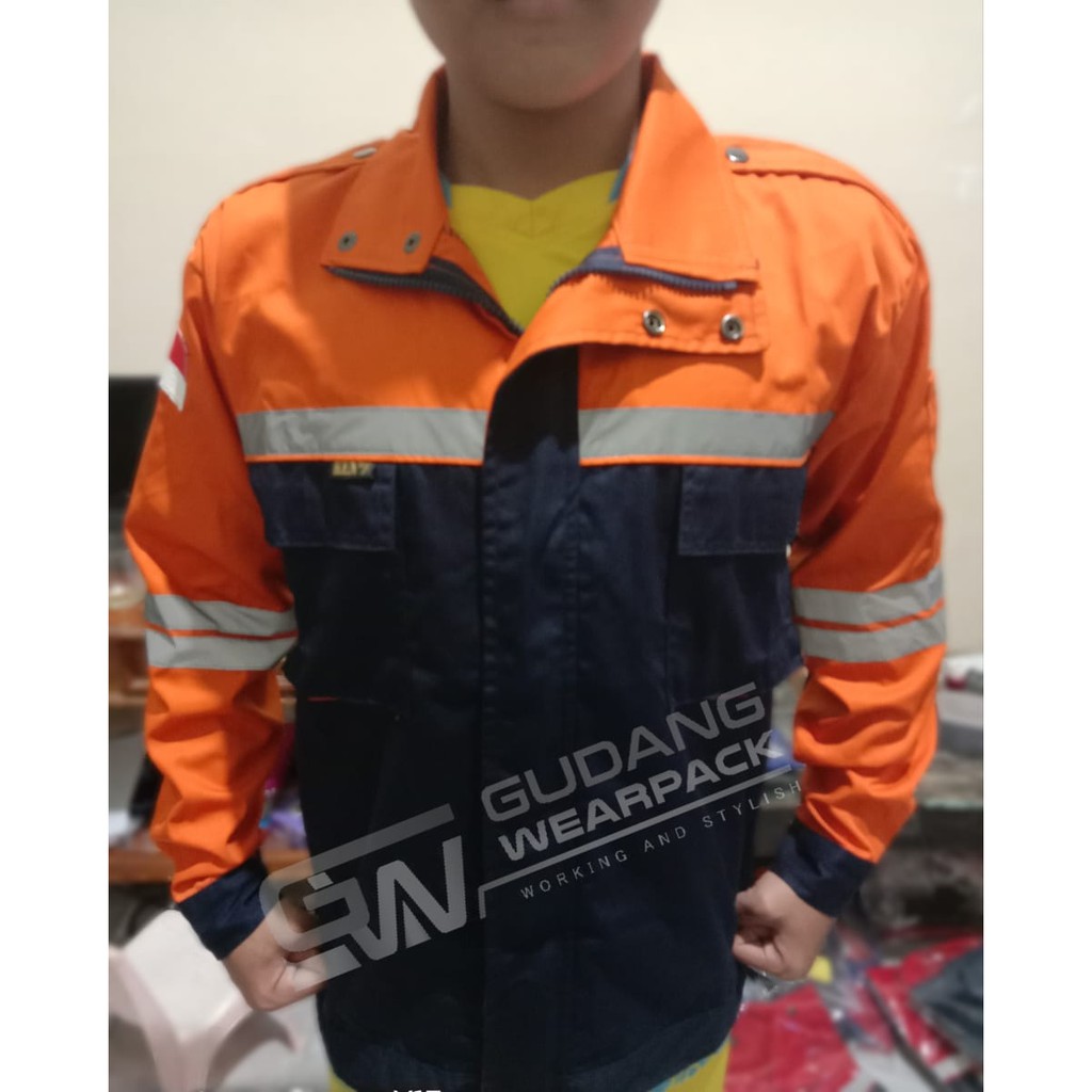 Gudang Wearpack - Baju Kerja Seragam Proyek SemiJaket Warna Dongker oren