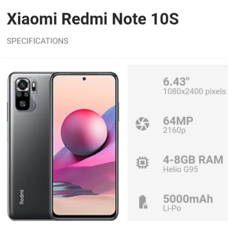 XIAOMI REDMI NOTE 10S RAM 6GB ROM 64GB 6/64 GARANSI RESMI