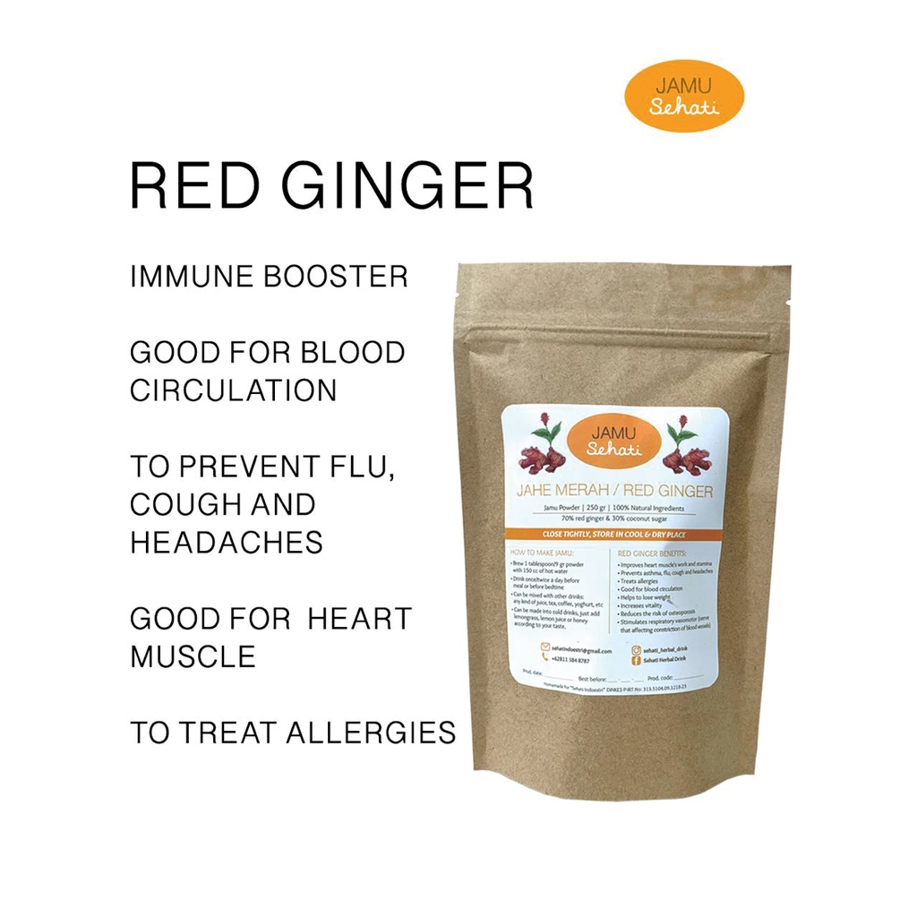 

Jamu Sehati Red Ginger / Jahe Merah (Bubuk) / Jamu Jahe Merah / Siap Seduh Jamu Jahe / Jahe Bubuk / Jahe Merah Bubuk