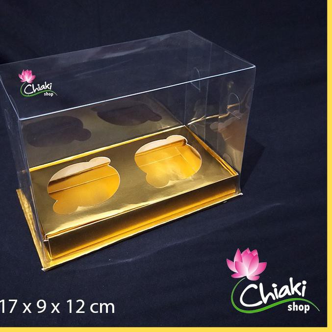 Termurah (dqy-491) Box Mika Cupcake isi 2 Gold Uk 17 x 9 x 12 cm Muffin Donat Pudding Karton Emas