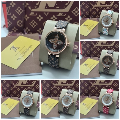 JAM TANGAN WANITACEWEK MURAH LV TALI KULIT JJ203