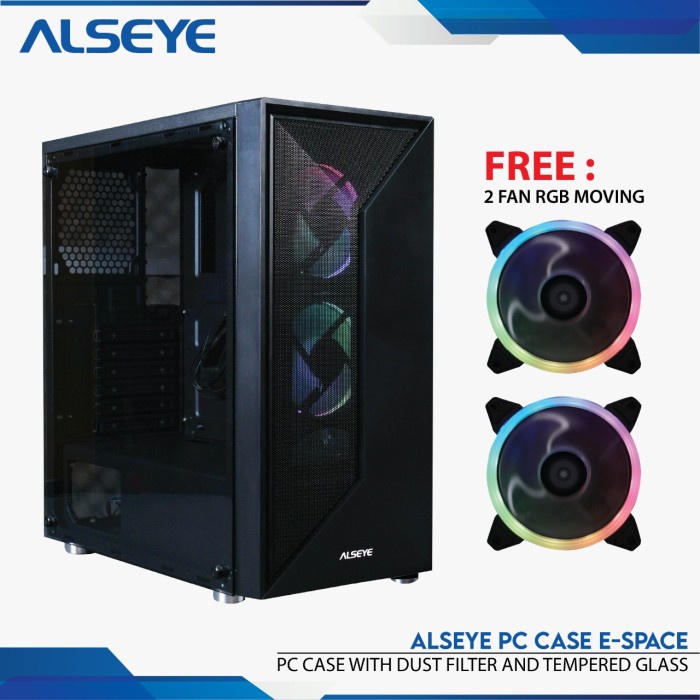 Casing Komputer / PC Gaming Alseye E-Space include 2Fan RGB