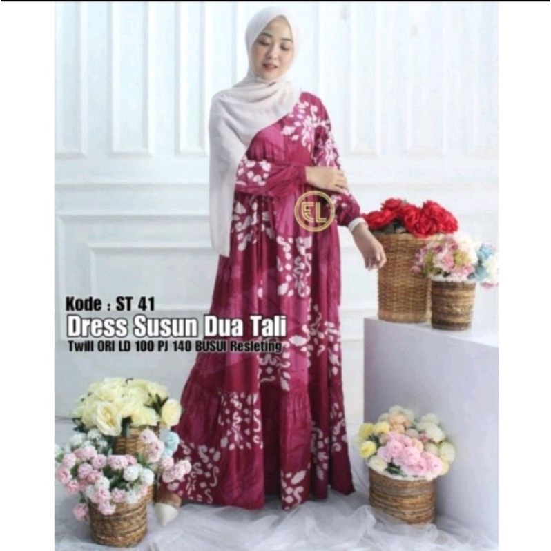 Gamis dress twill ORI ELZAF susun dua tali