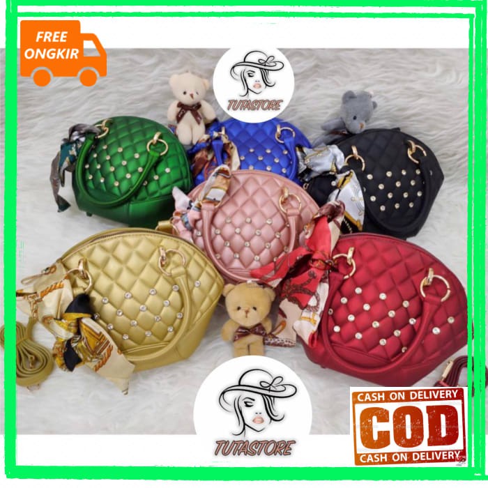 JUAL TAS IMPORT JAKARTA JELLY MATTE KERANG DIAMOND KD24D FREE BONEKA DAN SYAL READY STOK