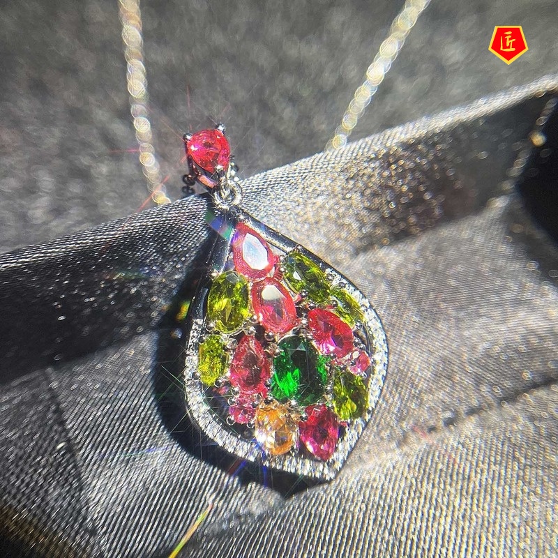 [Ready Stock]Luxury Colorful Full Diamond Pendant Women's Pear-Shaped Fashion Temperament