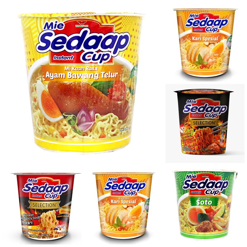 

Mie Sedaap Cup Kuah (Ayam Jerit@75g, mie goreng@85g, Soto@81g, Korean Spicy Chiken@81g) Sedap