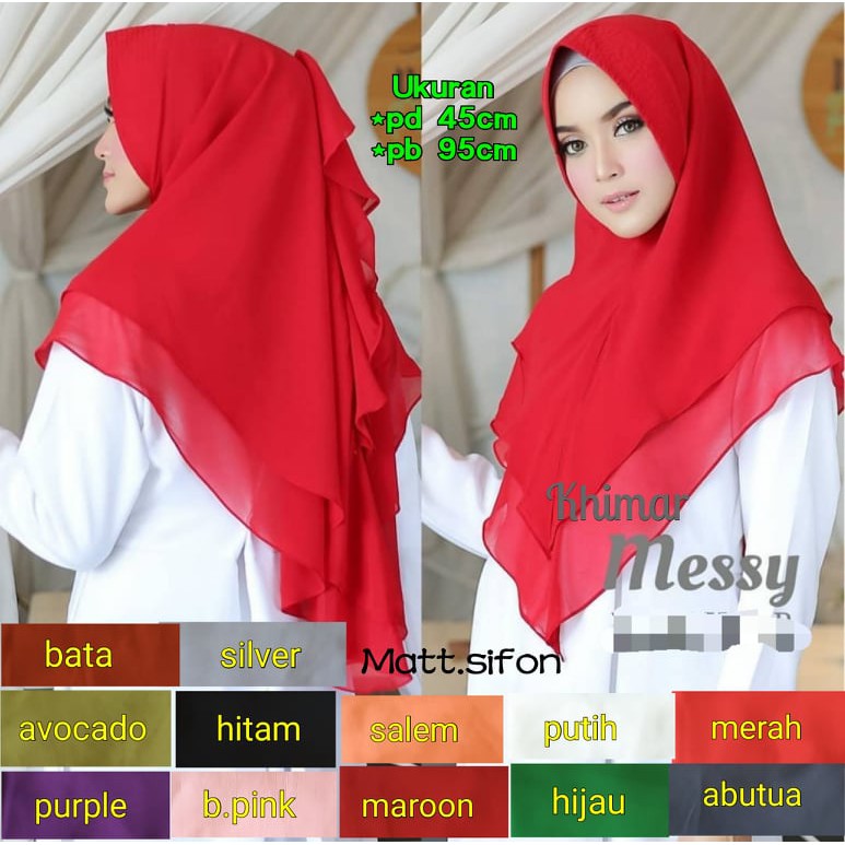 khimar messy syari dua layer/hijab sifon dua layer messy ceruty/khimar syari messi dua layer