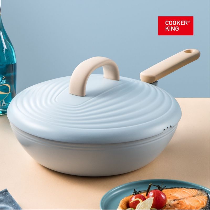 Cooker King Wok Pan With Lid 30 Cm Blue