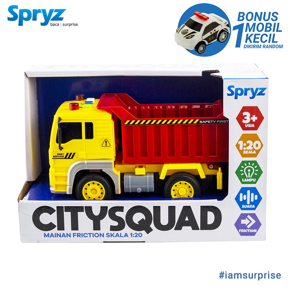 Spryz Citysquad Mainan Truk Pickup 1:20 dengan Mesin Friction, Lampu &amp; Suara