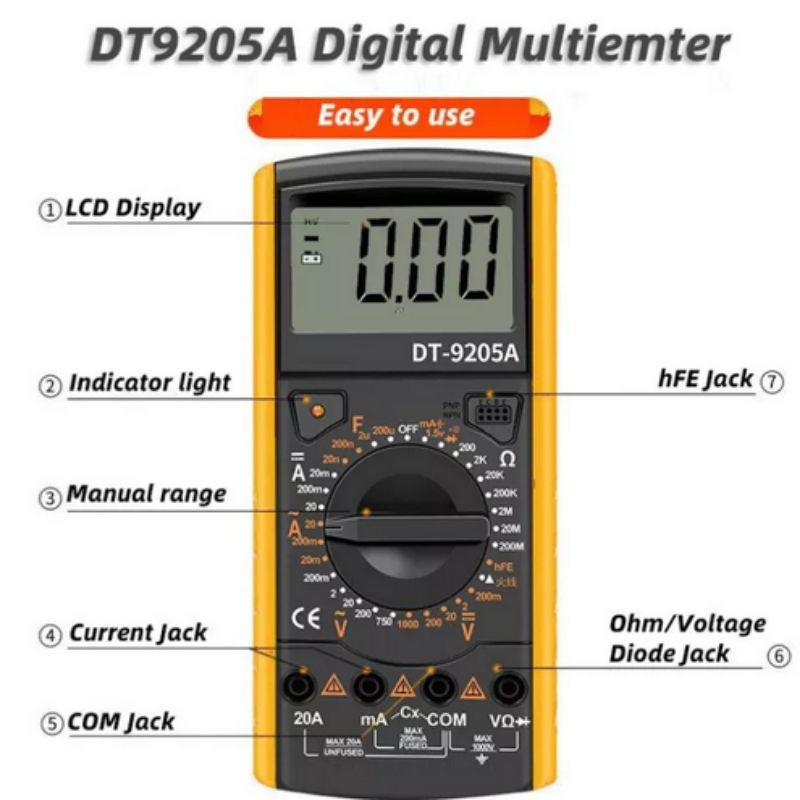 Multimeter Digital Baru Bonus Baterai Langsung Pakai DT-9205A / Alat Pengukur Tegangan Multifungsi