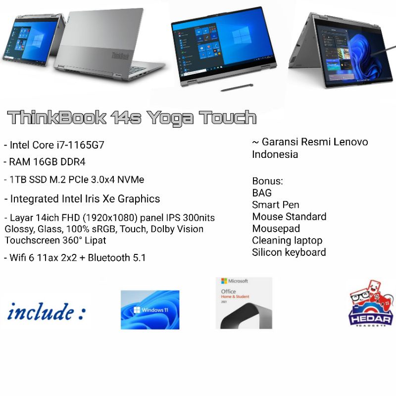 Lenovo Thinkbook 14S Yoga Touch i7 1165G7 16GB 1TB IRiS Xe W11 OHS FHD