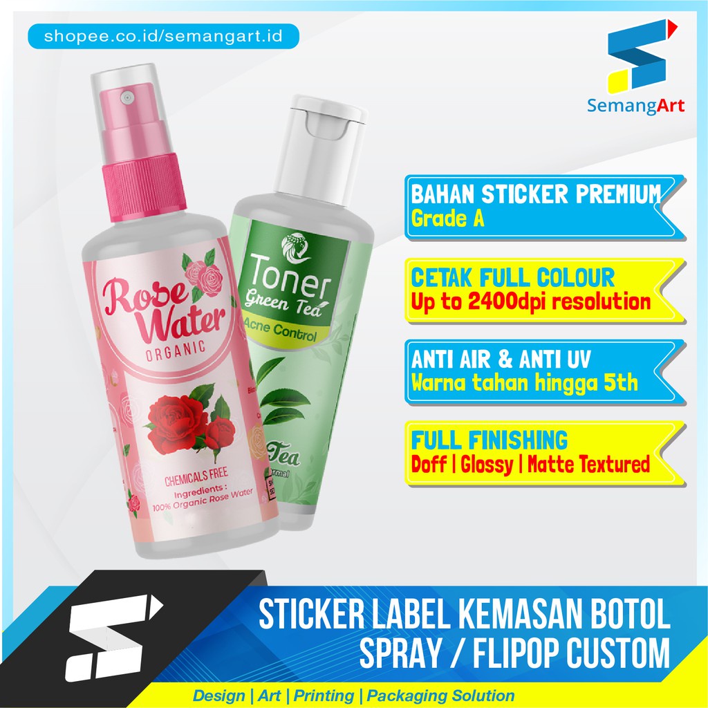 

Cetak Stiker Sticker Label Botol Spray / Fliptop Anti Air & Anti UV