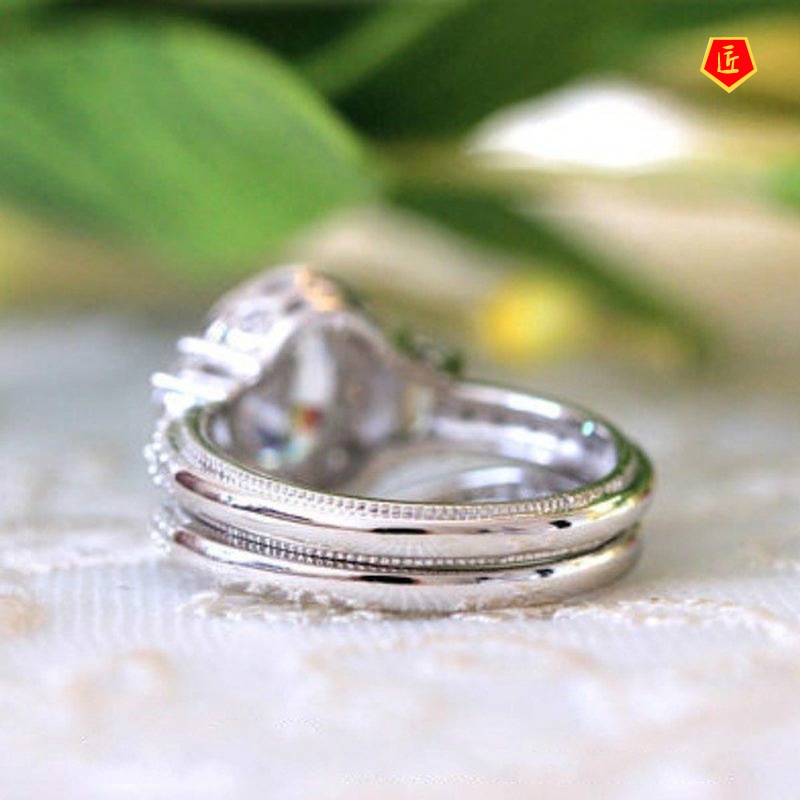 [Ready Stock]Elegant Inlaid Moissanite Ring 925 Silver Elegant Fashion