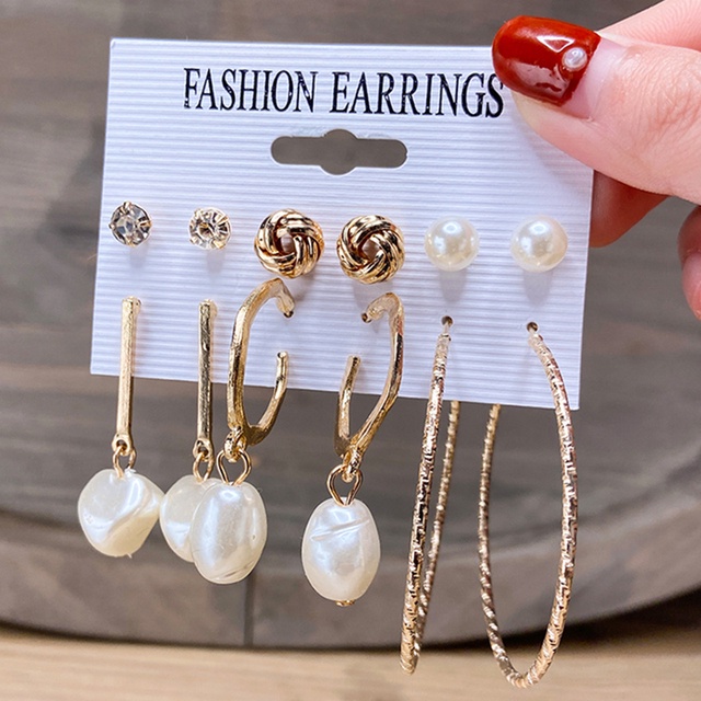 17KM Fashion Pearl Butterfly Earring Set Crystal Tassel Elegant Stud Earrings Gold Earrings Women Jewelry Accessories-17