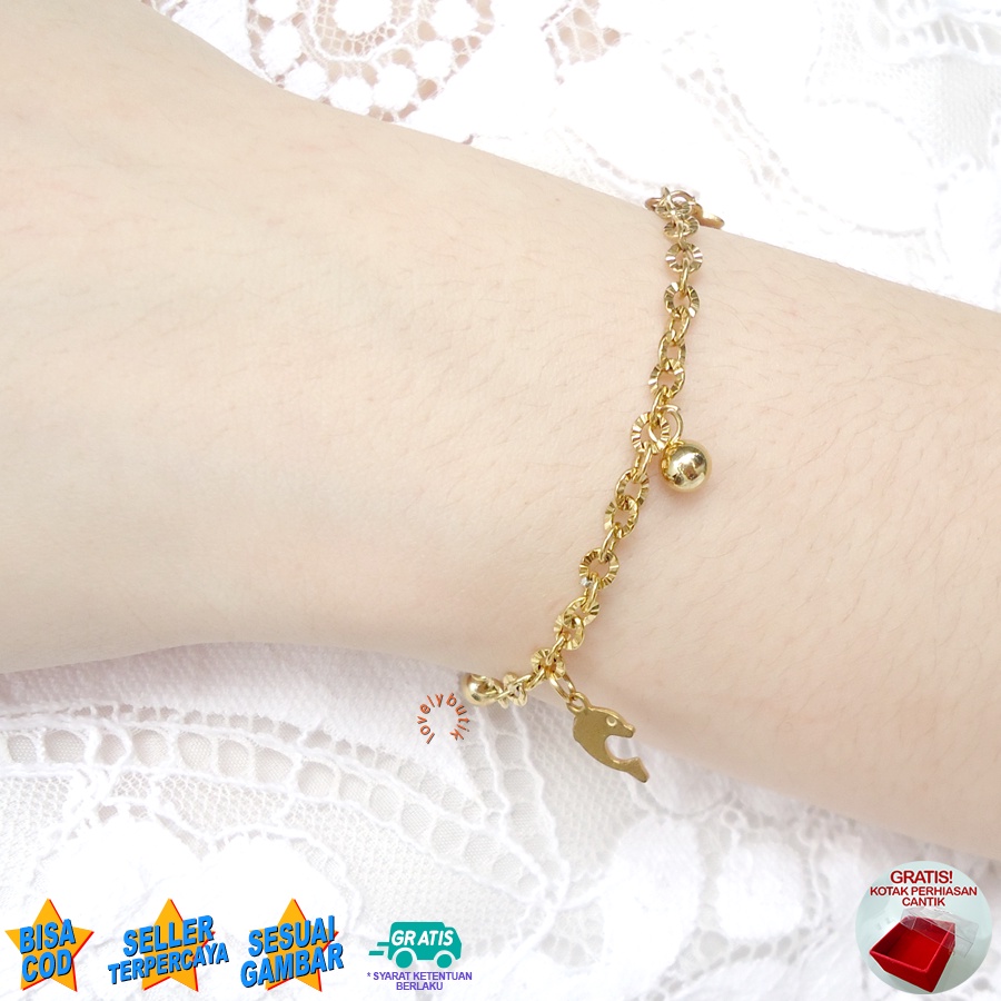 Lovelybutik Gelang Anak Titanium Anti Karat  Aksesoris Wanita Fashion Dolphin Kecil Bonus Kotak