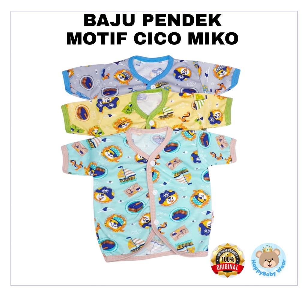 CICO MIKO 1 pcs Baju Bayi SNI Lengan Pendek Kancing Depan Motif-BAJU PENDEK LION