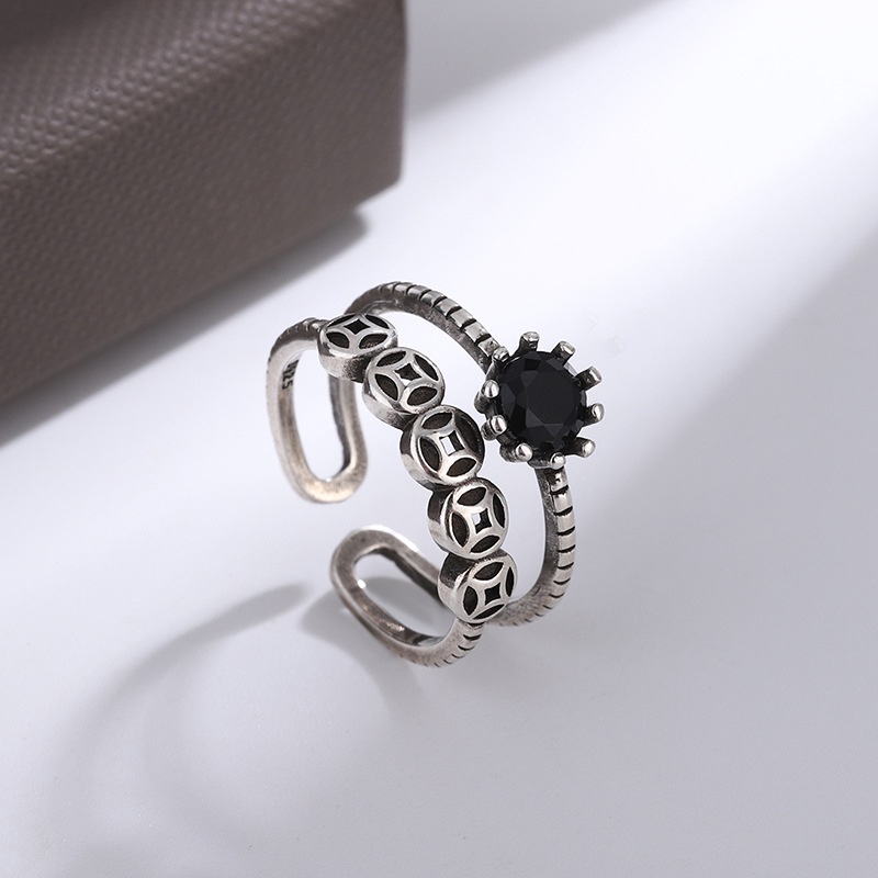 Cincin Keberuntungan Model Terbuka Bahan Tembaga Warna Silver Gaya retro Untuk Wanita