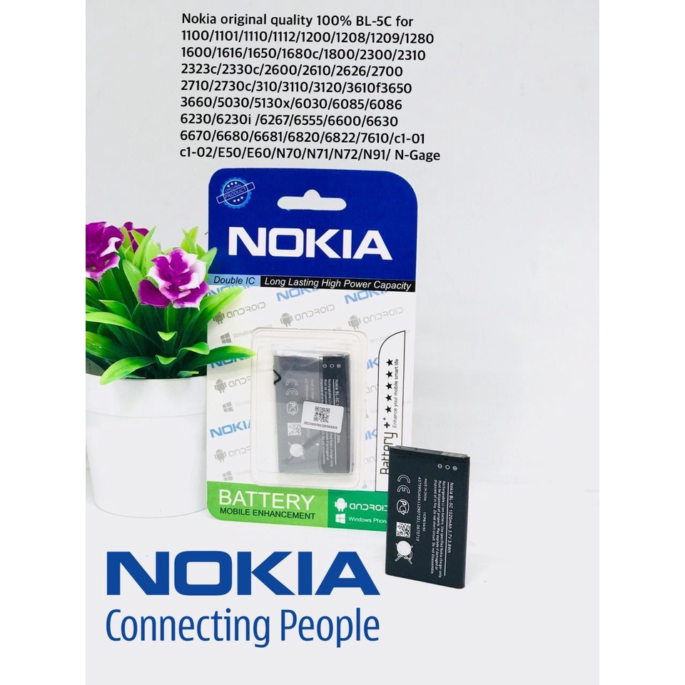 Baterai Nokia tipe BL-5C / BL-4C Original Quality 105 / 1100 / 1101 / 1110 / 1110i / 1112 / 1200 / 1208 / 1209 / 1280 / 1600 / 1616 / 1650 / 1680 classic / 1800 / 2300 / 2310 / 2323 [MPG]