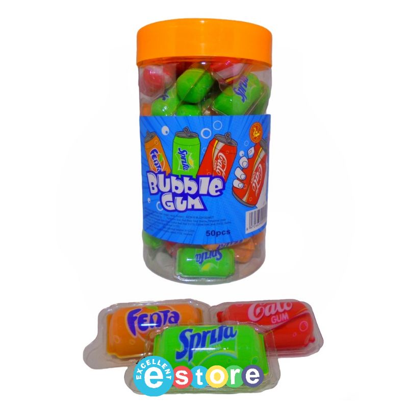 

Bubble gum kaleng soda toples / bubble gum cola sprite fanta / permen karet rasa cola sprite fanta / bubble gum kaleng soda