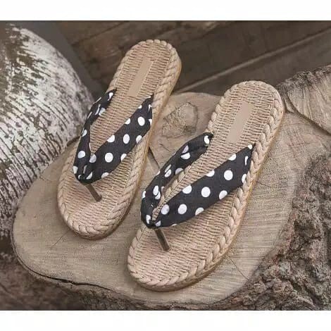 SANDAL PRESS POLKADOT ETNIK | SENDAL WANITA MOTIF SERAT COKLAT JEPIT POLKADOT