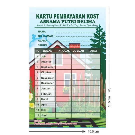 

KARTU PEMBAYARAN KOST NAMA DAN ALAMAT BISA DIUBAH SESUAI PESANAN