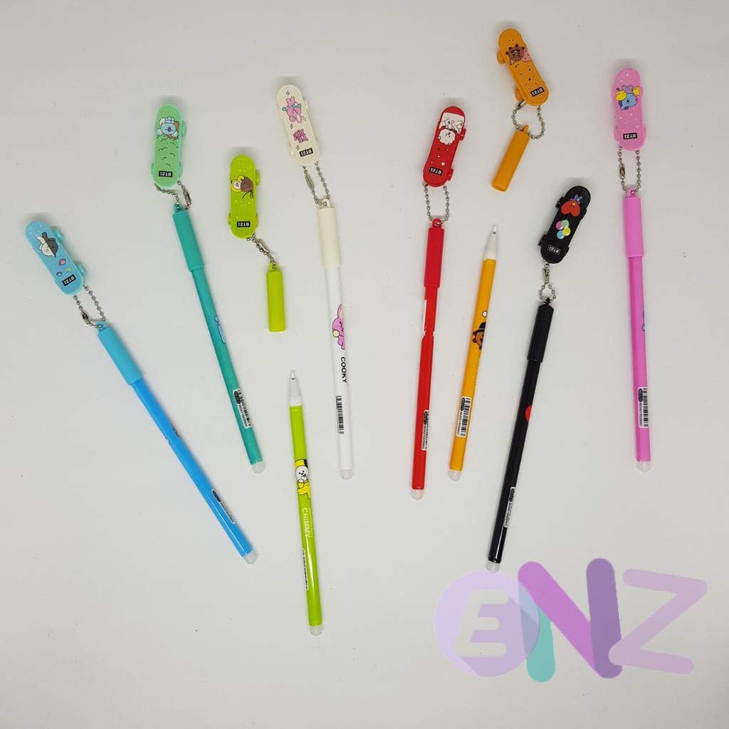 ENZ ®  Pulpen Gel / Pulpen Tinta Cair / Alat Tulis / Perlengkapan Sekolah / Lucu Karakter BTS BT21 Skateboard 1229