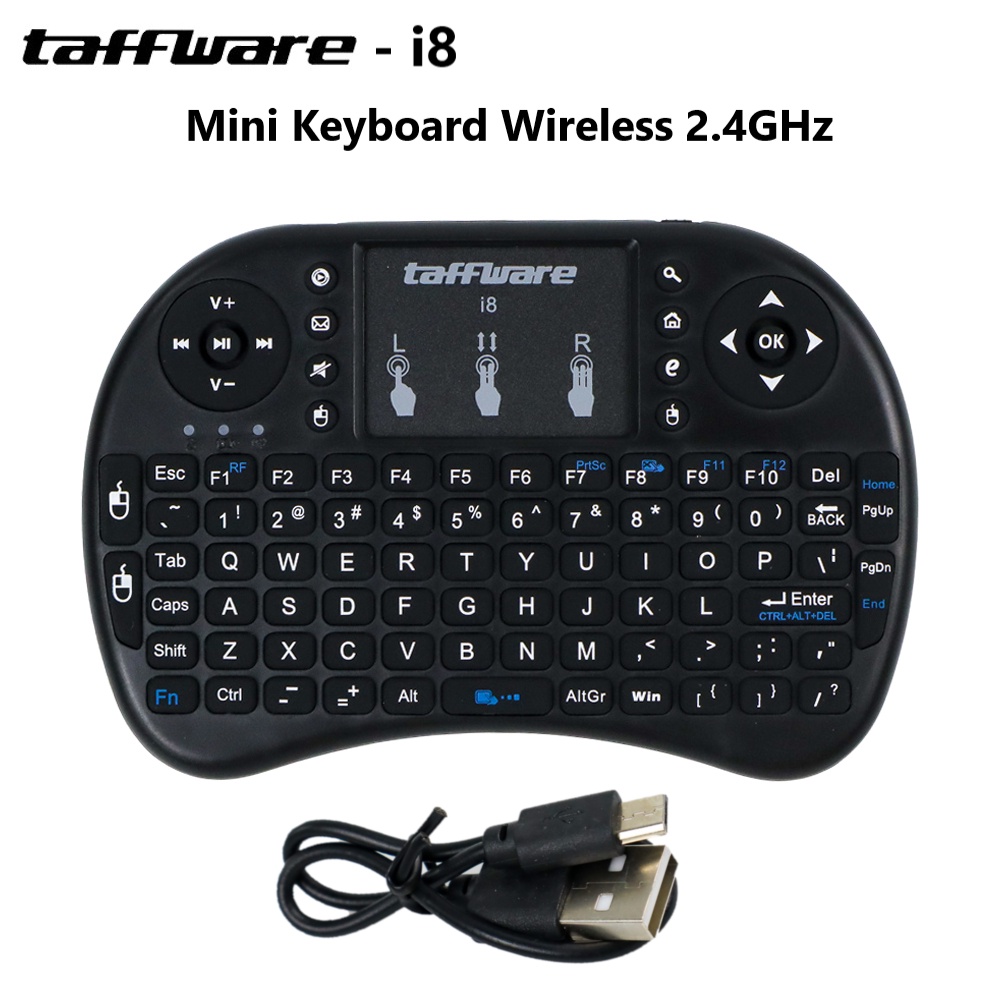 Taffware Mini Keyboard Wireless 2.4GHz dengan Touch Pad &amp; Fungsi Mouse - i8 - Black