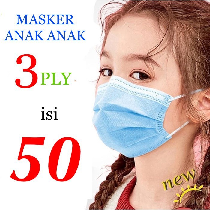 MASKER 3ply  MASKER ANAK ANAK MASKER  DISPOSABLE  MASK isi 50 - TANPA BOX