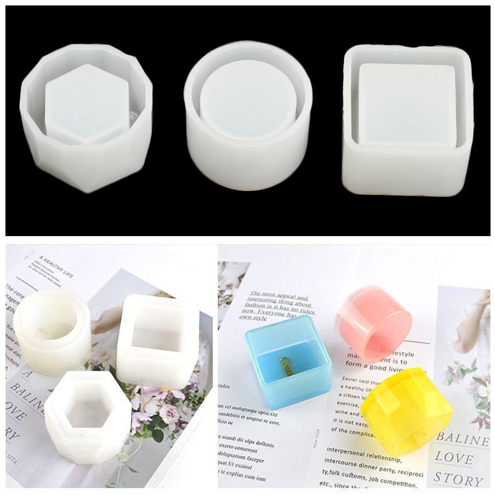 Chookyy 3pcs/set Crystal Resin Tray Cetakan Penyimpanan Casting Hexagon Cup Resin Kerajinan Pot Bunga Sukulen