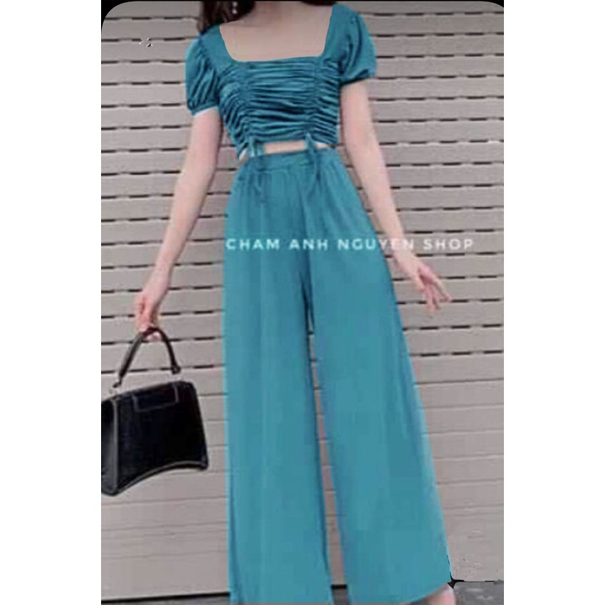 setelan wanita one set atasan tali serut celana pinggang karet korean outfit 905