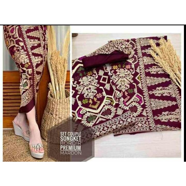 set setelan couple kamen saput udeng songket bordir / set kamen songket bordir +saput+udeng / songke