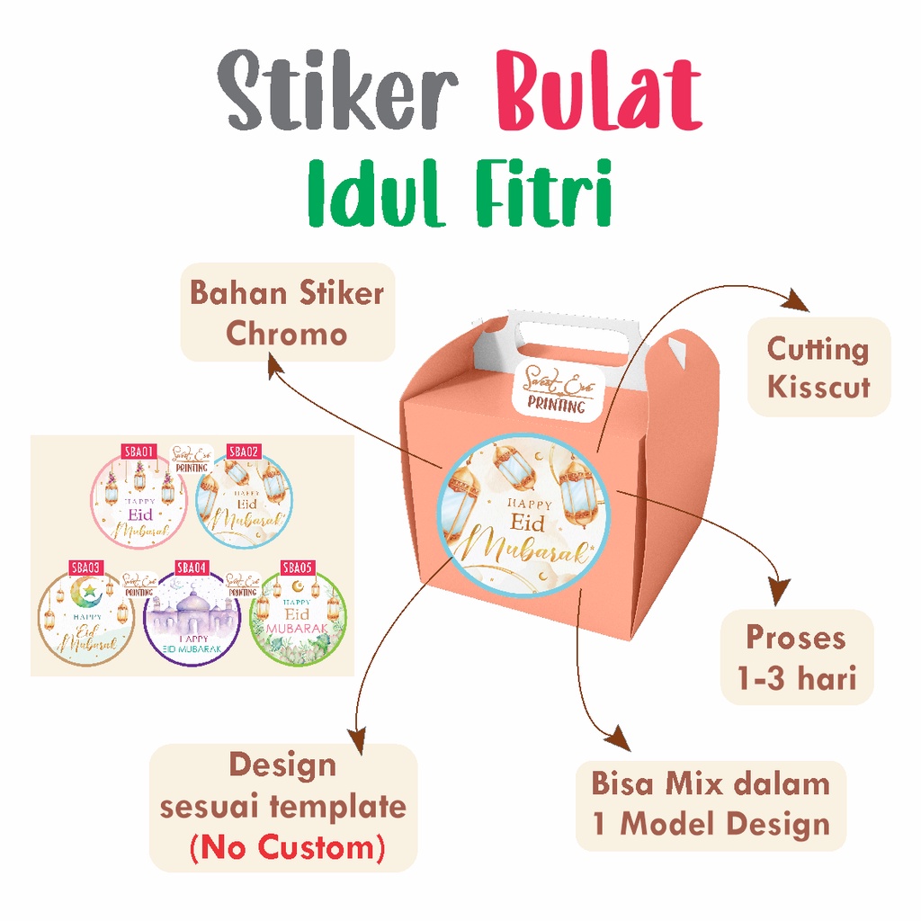 

CETAK STIKER CHROMO BULAT IDUL FITRI LEBARAN EID MUBARAK RAMADAN KAREEM UNTUK PARCEL HAMPERS KADO BOX