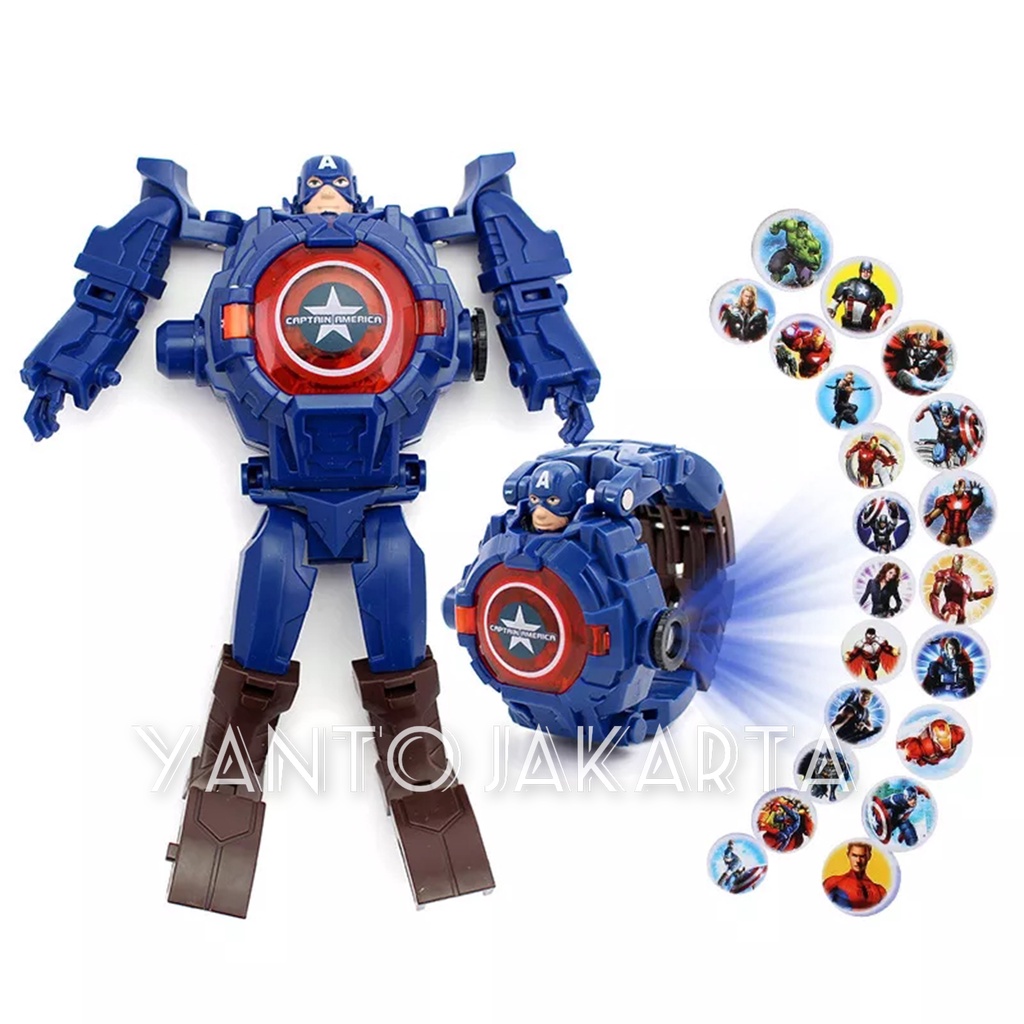 JAM TANGAN ROBOT ANAK LAKI LAKI KARAKTER CAPTAIN AMERICA LAMPU PROYEKTOR