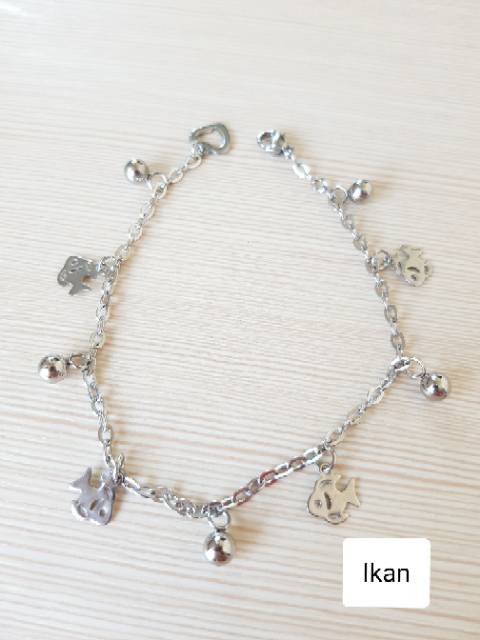 SET Gelang Tangan Kaki Titanium Silver Dolphin Ikan &amp; penguin Antikarat Selamanya